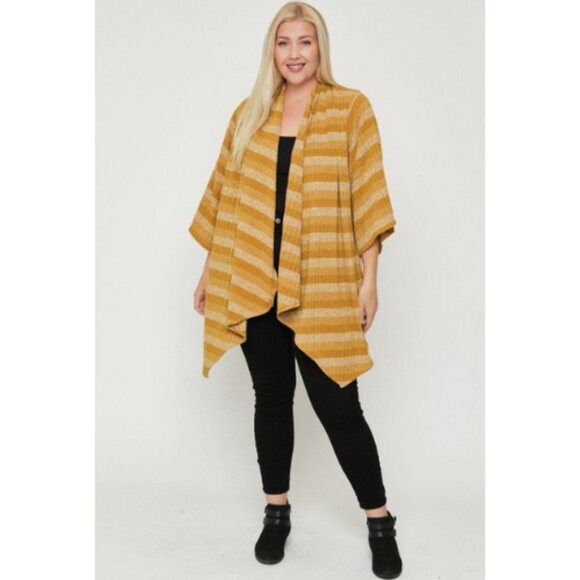Kimono style striped cardigan Plus Size 1XL Mustard - Picture 2 of 4